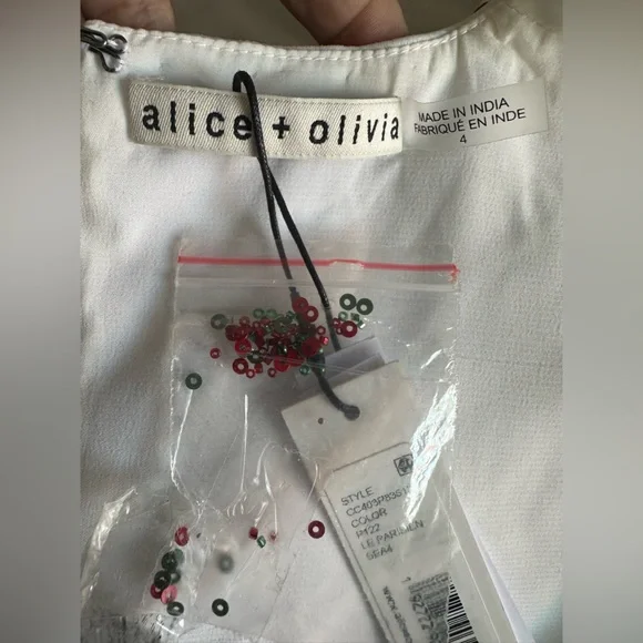 Alice + Olivia by Stacey Bendet White Mini Dress with Red Floral Design - Picture 9 of 13